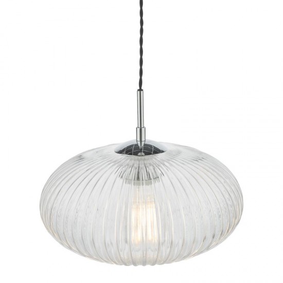 64992-003 Chrome Pendant with Clear Ribbed Glass