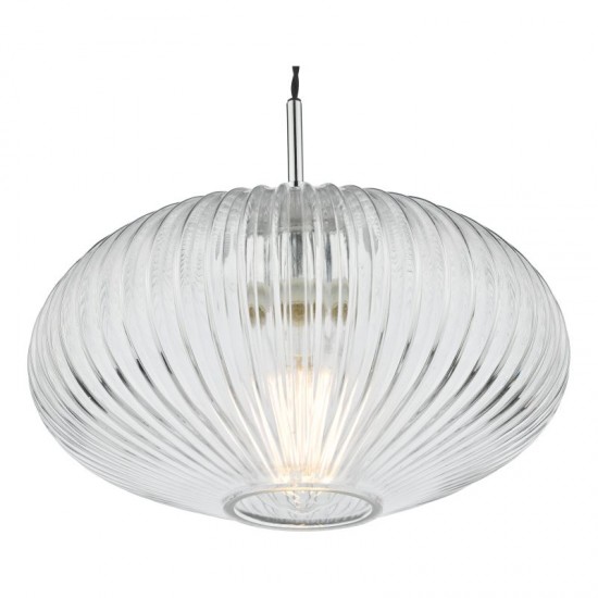 64992-003 Chrome Pendant with Clear Ribbed Glass