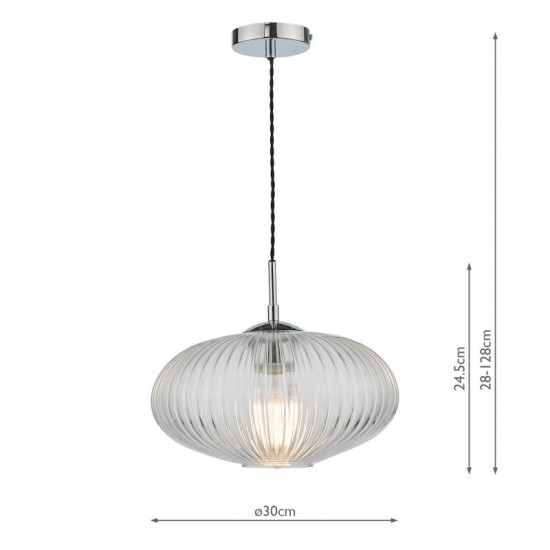 64992-003 Chrome Pendant with Clear Ribbed Glass
