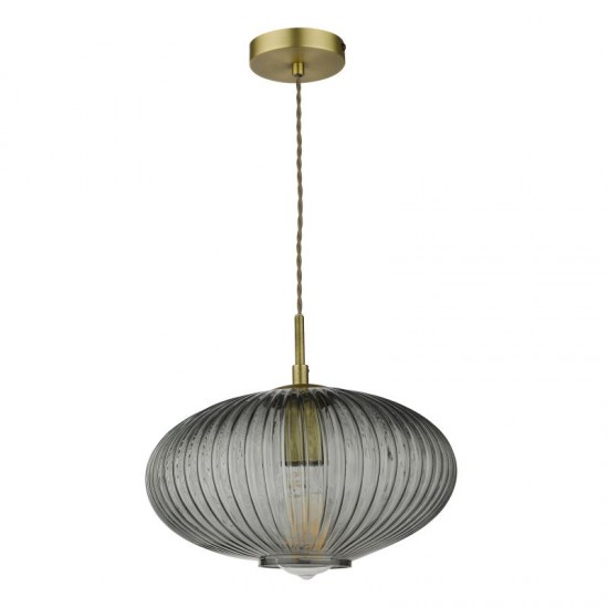 64993-003 Antique Brass Pendant with Smoky Ribbed Glass