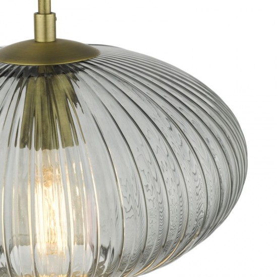 64993-003 Antique Brass Pendant with Smoky Ribbed Glass