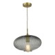 64993-003 Antique Brass Pendant with Smoky Ribbed Glass