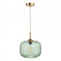 64998-003 Antique Brass Pendant with Green Ribbed Glass