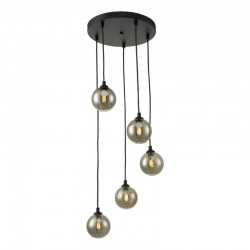 64999-003 Black 5 Light Cluster Pendant with Smoked Mirrored Glasses