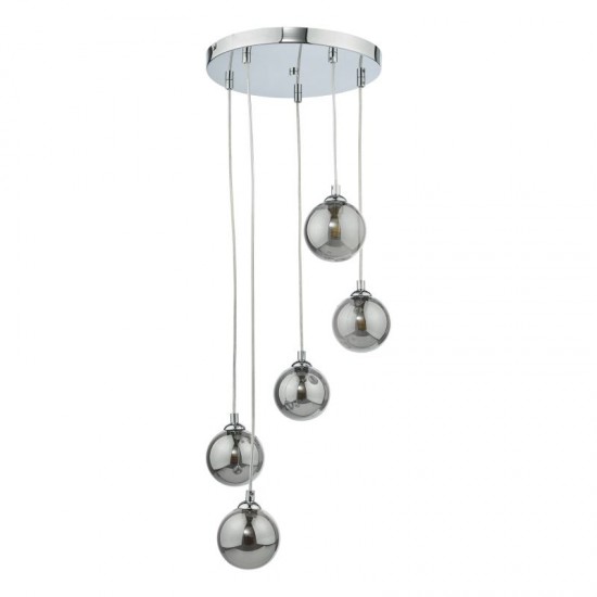 65003-003 Chrome 5 Light Cluster Pendant with Smoked Mirrored Glasses