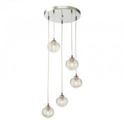 65005-003 Chrome 5 Light Cluster Pendant with Ribbed Clear Glasses