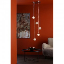 65005-003 Chrome 5 Light Cluster Pendant with Ribbed Clear Glasses