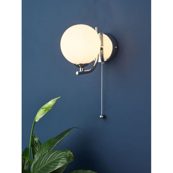 65016-003 Chrome Wall Lamp with White Glass