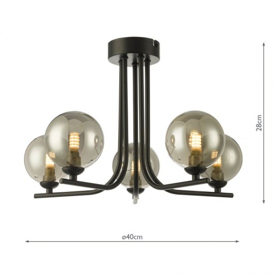 65017-003 Black 5 Light Ceiling Lamp with Smoky Glasses