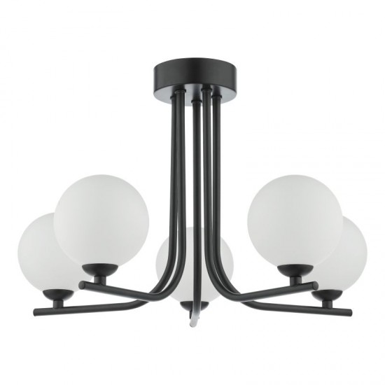 65018-003 Black 5 Light Ceiling Lamp with White Glasses