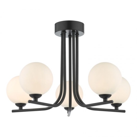 65018-003 Black 5 Light Ceiling Lamp with White Glasses