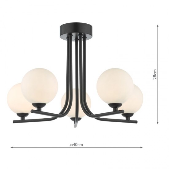 65018-003 Black 5 Light Ceiling Lamp with White Glasses