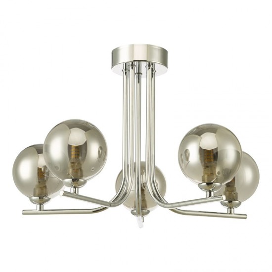 65019-003 Polished Chrome 5 Light Ceiling Lamp with Smoky Glasses
