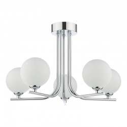 65020-003 Chrome 5 Light Ceiling Lamp with White Glasses 65020-003 Chrome 5 Light Ceiling Lamp with White Glasses