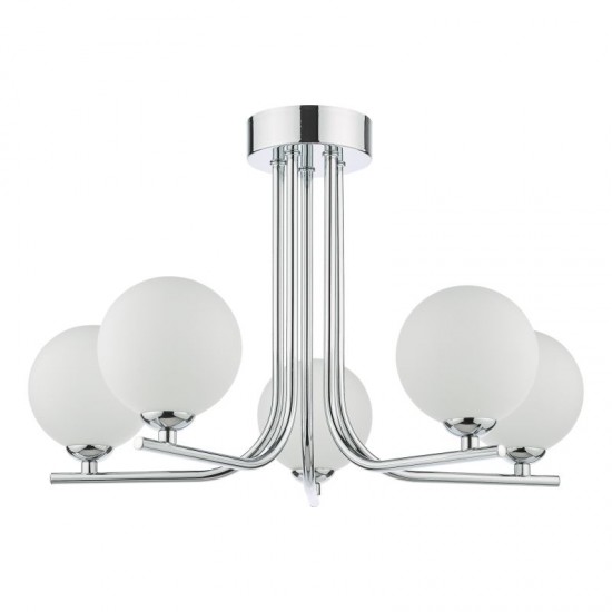 65020-003 Chrome 5 Light Ceiling Lamp with White Glasses