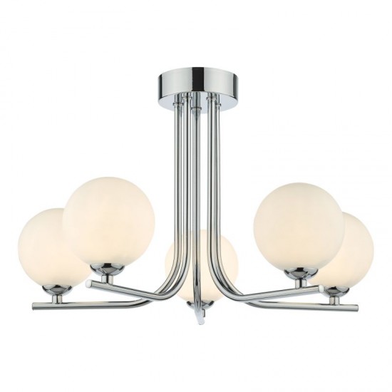 65020-003 Chrome 5 Light Ceiling Lamp with White Glasses