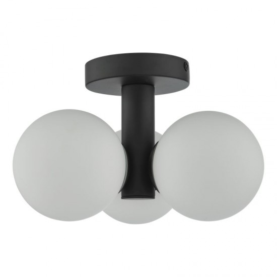 65031-003 Matt Black 3 Light Ceiling Lamp with Opal Glass