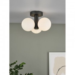 65031-003 Matt Black 3 Light Ceiling Lamp with Opal Glass