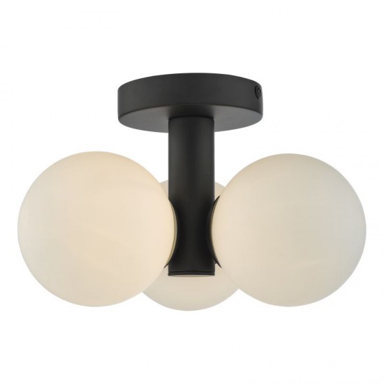 65031-003 Matt Black 3 Light Ceiling Lamp with Opal Glass