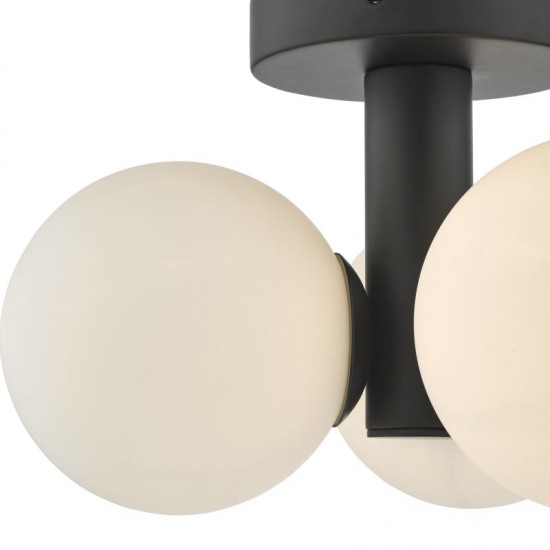 65031-003 Matt Black 3 Light Ceiling Lamp with Opal Glass