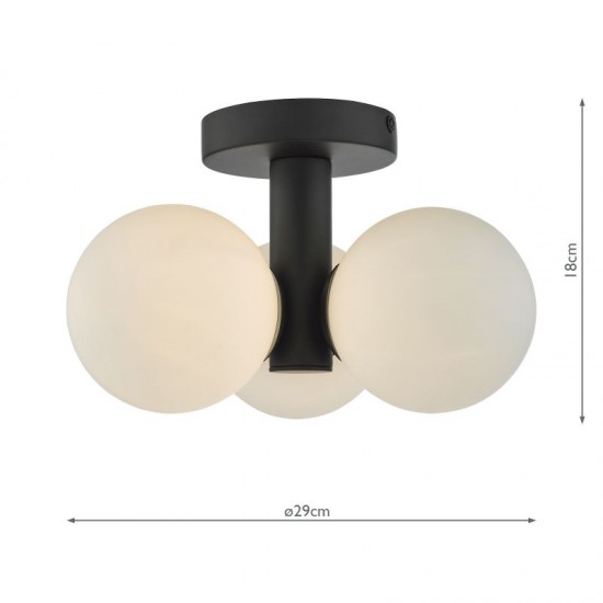 65031-003 Matt Black 3 Light Ceiling Lamp with Opal Glass