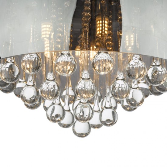 65032-003 Chrome 5 Light Flush with Smoked Glass & Clear Beads
