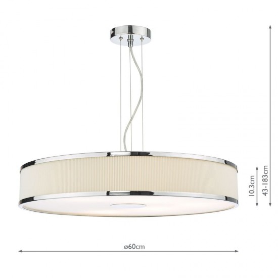 65040-003 Polished Chrome 6 Light Pendant with Cotton Shade & Diffuser