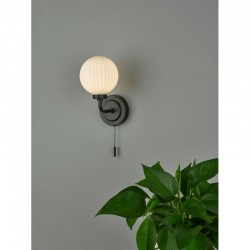 65043-003 Black Wall Lamp with Ribbed Opal Glass