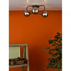 65053-004 Black 3 Light Ceiling Lamp with Mirror Smoked Glasses