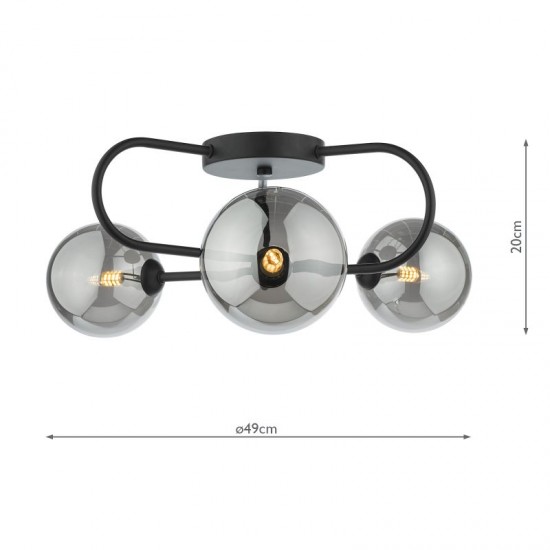 65053-004 Black 3 Light Ceiling Lamp with Mirror Smoked Glasses 65053-004 Black 3 Light Ceiling Lamp with Mirror Smoked Glasses