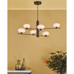 67807-003 Matt Black 6 Light Centre Fitting with Opal Glasses