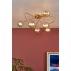 67809-003 Gold 6 Light Ceiling Lamp with Ribbed Amber Glasses