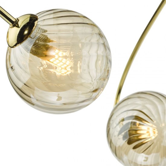 67809-003 Gold 6 Light Ceiling Lamp with Ribbed Amber Glasses