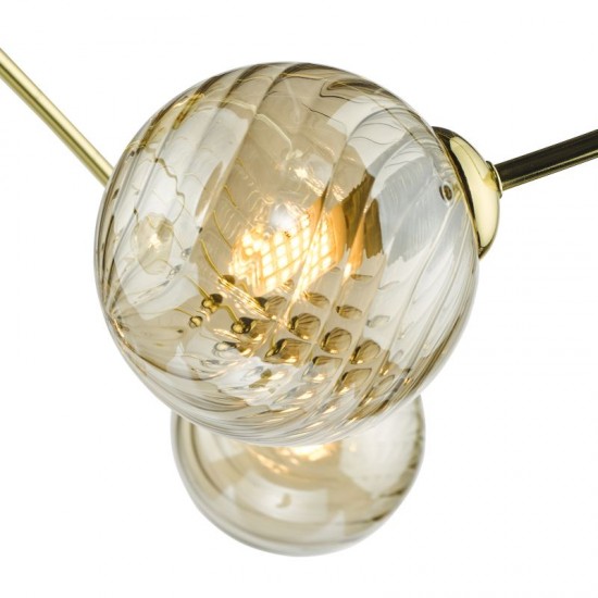 67809-003 Gold 6 Light Ceiling Lamp with Ribbed Amber Glasses