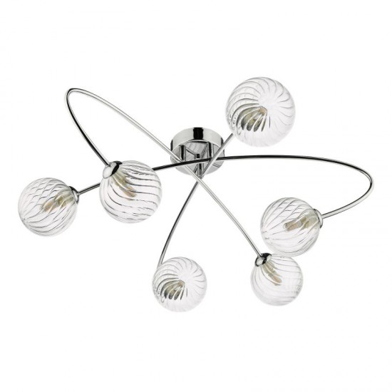 67810-003 Chrome 6 Light Ceiling Lamp with Ribbed Glasses
