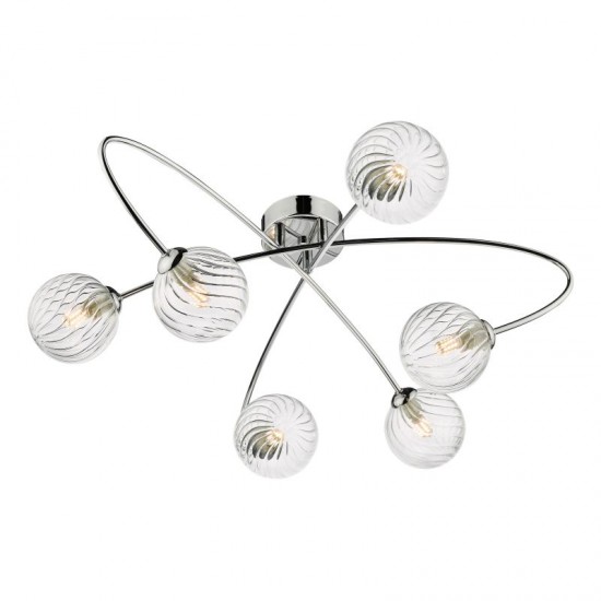 67810-003 Chrome 6 Light Ceiling Lamp with Ribbed Glasses