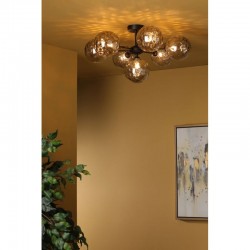 67812-003 Black 7 Light Semi Flush with Dimple Smoky Glasses