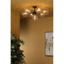 67813-003 Black 7 Light Semi Flush with Dimple Clear Glasses