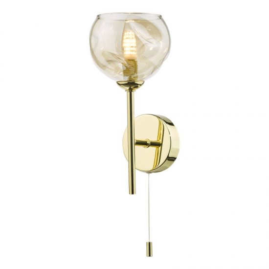 67814-003 Gold Wall Lamp with Dimple Amber Glass