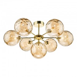 67815-003 Gold 7 Light Semi Flush with Dimple Amber Glasses