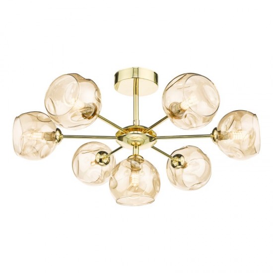67816-003 Gold 7 Light Semi Flush with Dimple Amber Glasses