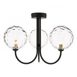67818-003 Black 3 Light Semi Flush with Dimple Clear Glasses 67818-003 Black 3 Light Semi Flush with Dimple Clear Glasses