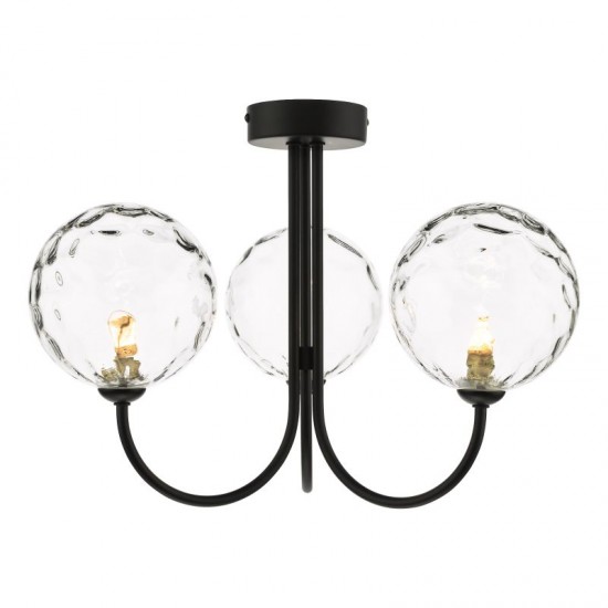 67818-003 Black 3 Light Semi Flush with Dimple Clear Glasses 67818-003 Black 3 Light Semi Flush with Dimple Clear Glasses