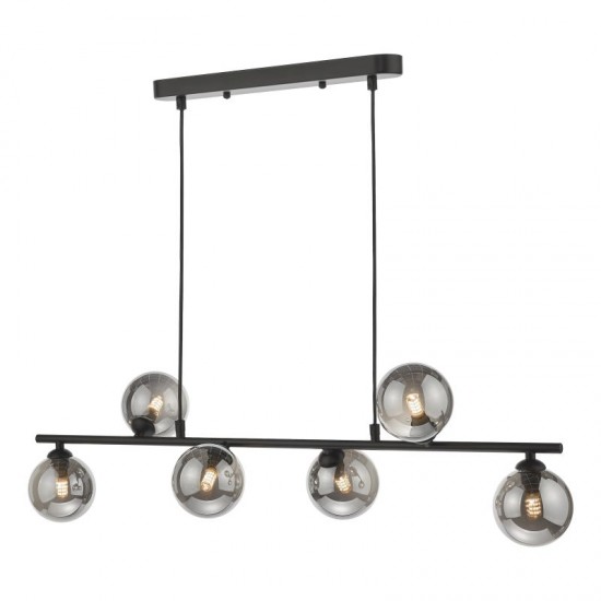 67820-003 Black 6 Light over Island Fitting with Smoked Mirrored Glasses