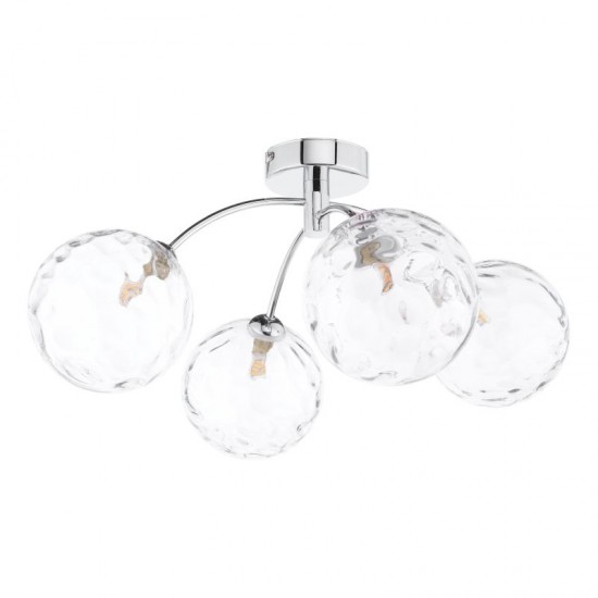 67826-003 Chrome 4 Light Semi Flush with Dimple Clear Glasses