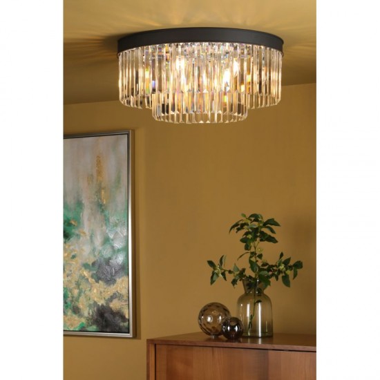 67863-003 Anthracite 6 Light Semi Flush with Crystal