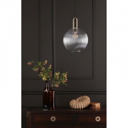 67874-003 Aged Brass Pendant with Ribbed Round Glass