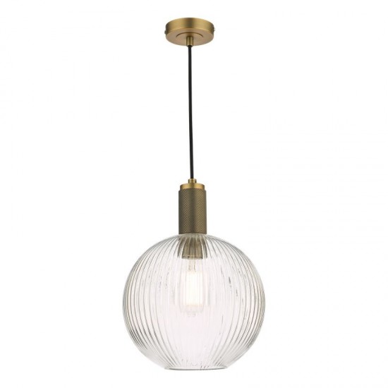 67874-003 Aged Brass Pendant with Ribbed Round Glass