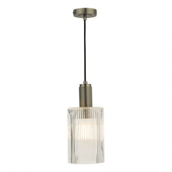 67875-003 Antique Chrome Pendant with Ribbed Cylinder Glass