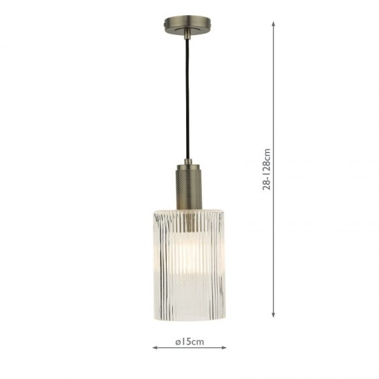 67875-003 Antique Chrome Pendant with Ribbed Cylinder Glass